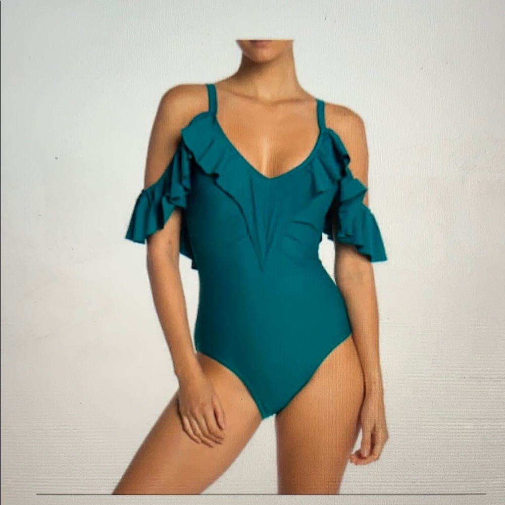 Nicole Miller Swim Ruffled Cold Shoulder